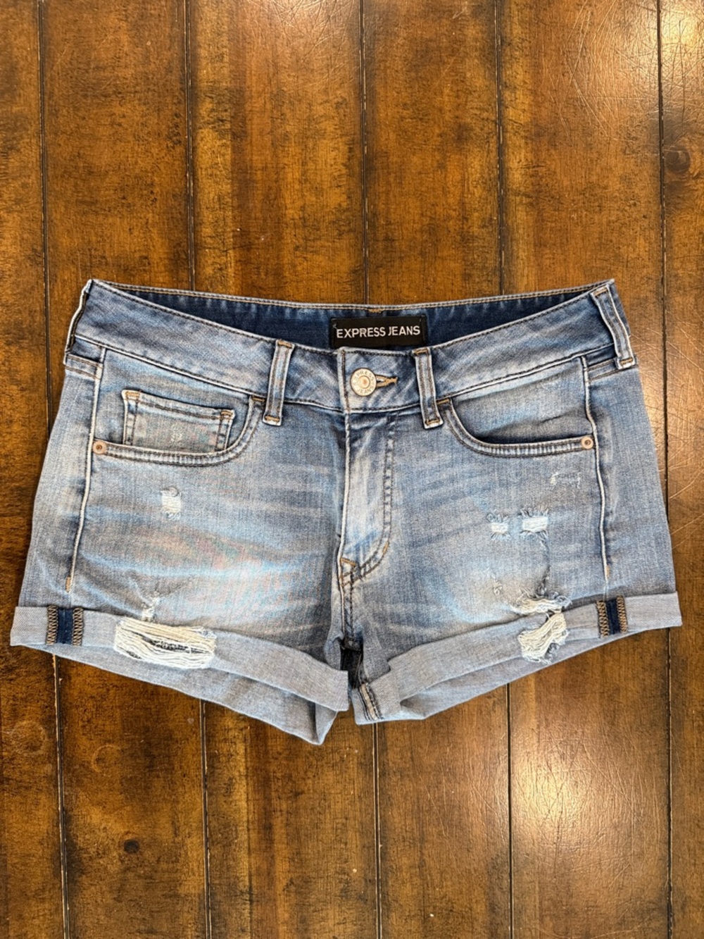 Express Light Blue Distressed Denim Shorts
